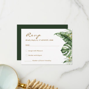 Cartões de RSVP de casamento verde folha boho orça