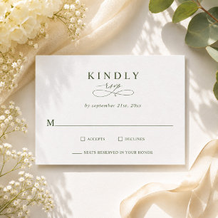 Cartões de RSVP de Casamento Verde Oliva Minimalis