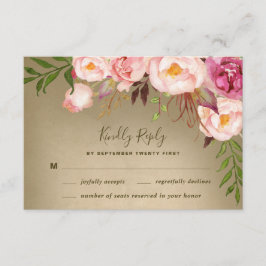Cartões de RSVP de Casamento Vintage Peony Rustic 