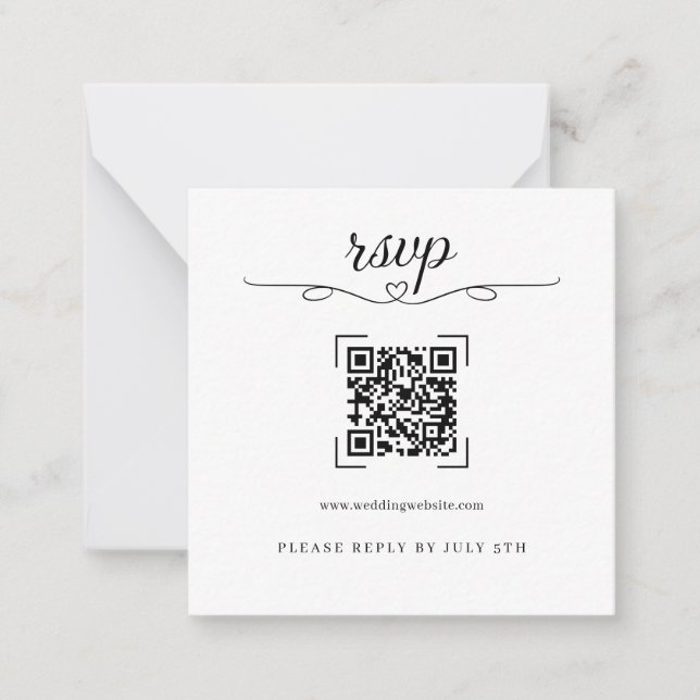Cartões de RSVP de Código QR de Casamento Romântic (Frente)
