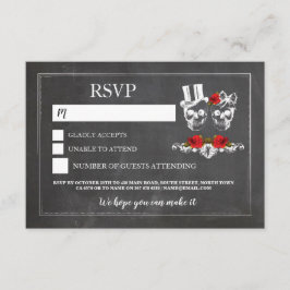 Cartões de RSVP de Crânios de Casamento com Rosas 