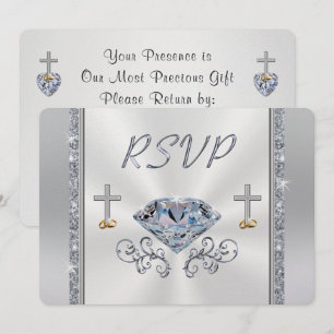 Cartões de RSVP de Diamante Cristão Personalizávei