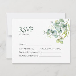 Cartões de RSVP de eucalipto em aquarela verde