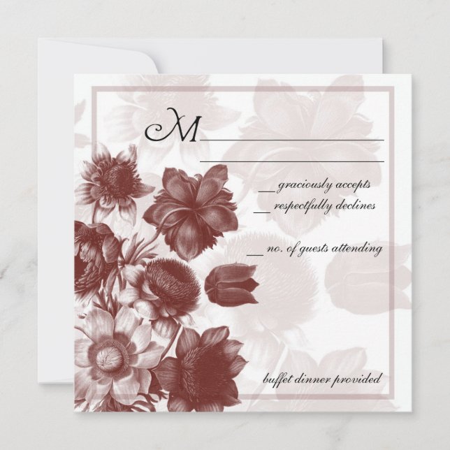 Cartões de RSVP de Flor Elegante Marrom (Frente)