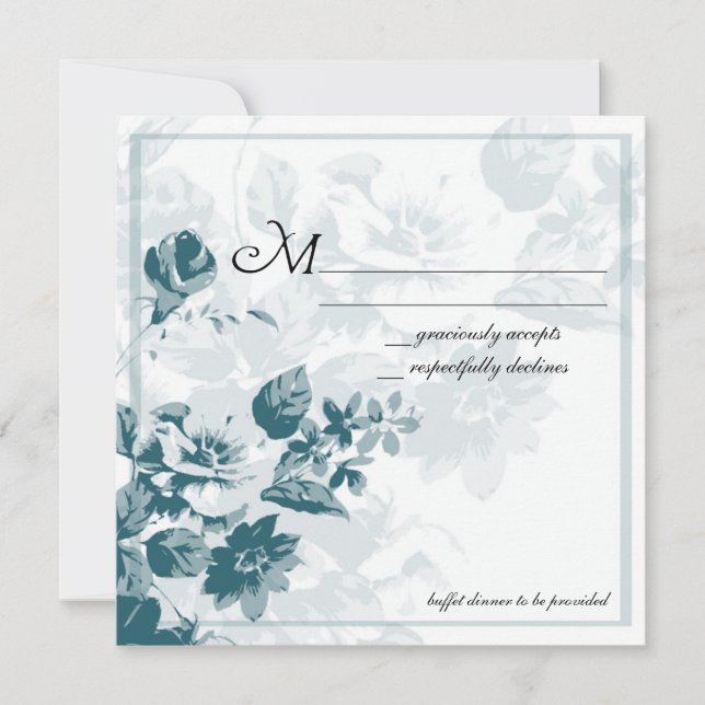Cartões de RSVP de Flores Elegantes Turquesa para  (Frente)