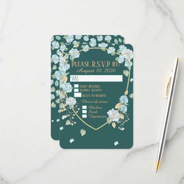 Cartões de RSVP de Hortênsias ao luar (Frente/Verso In Situ)