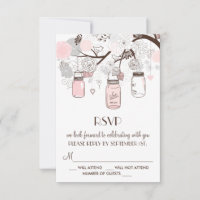 Cartões de RSVP de Jarras Mason Florais Rosa e Cin
