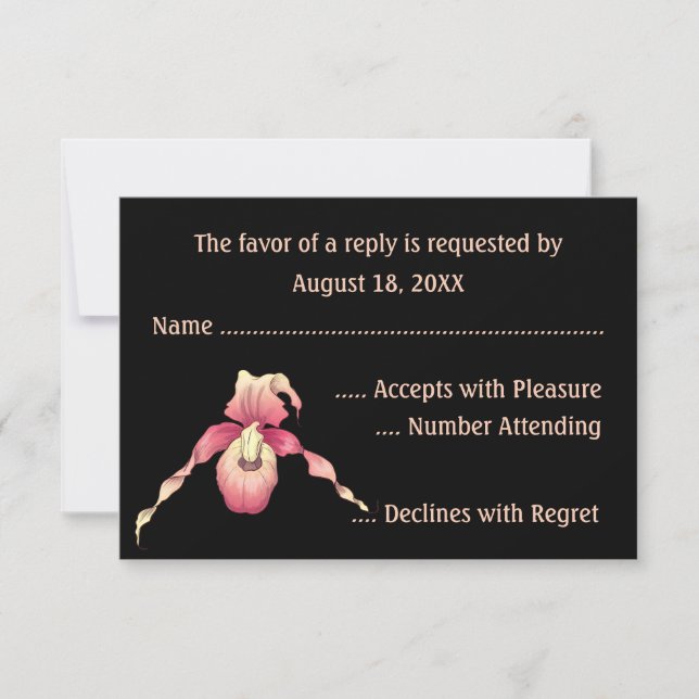 Cartões de RSVP de Orquídea Pink Lady Slipper (Frente)