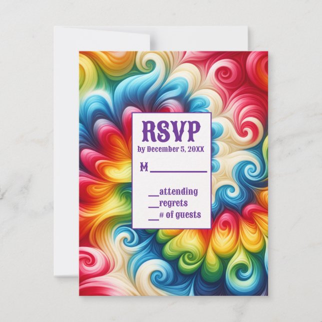 Cartões de RSVP de Tie Dye Psicodélico (Frente)