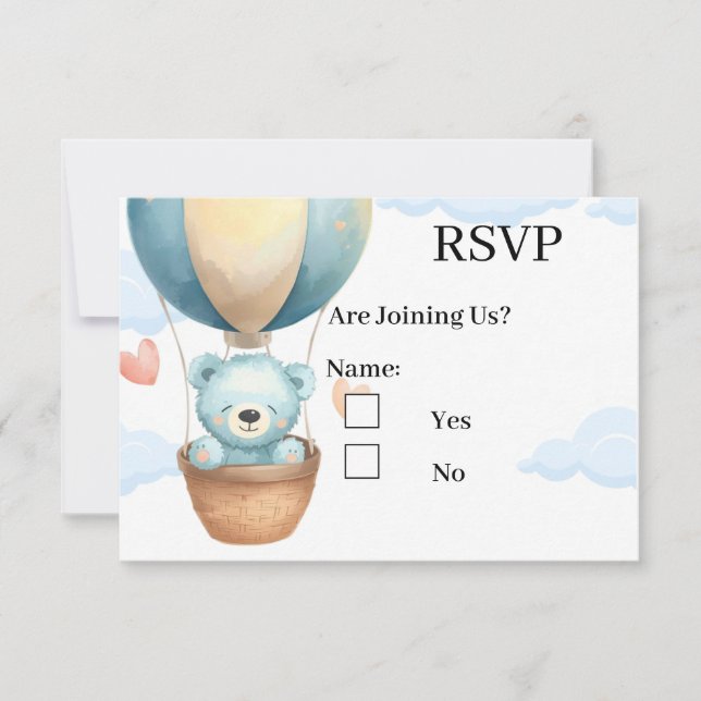 Cartões de RSVP de Urso de Pelúcia para Menino Beb (Frente)