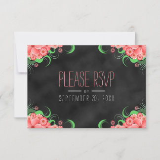 Cartões de RSVP Elegantes Florais Rosa Quadro Negr