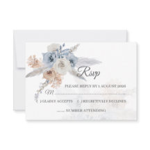 Cartões de RSVP Florais Bege Azul Empoeirado Geomé