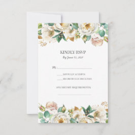 Cartões de RSVP florais verde, dourado e branco pa
