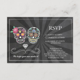 Cartões de RSVP Giz Casamento Crânio de Açúcar Flo