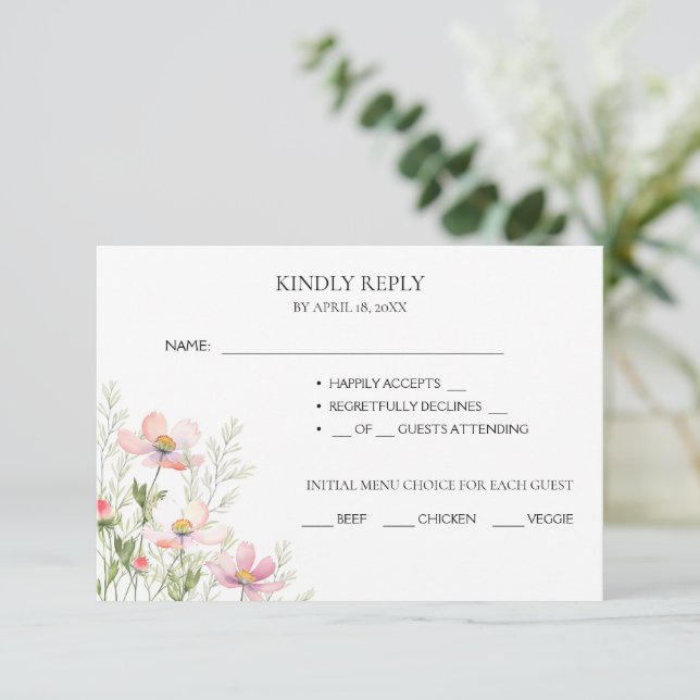 Cartões de RSVP para um casamento de flores silves (Em pé/Frente)