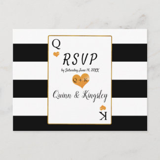 Cartões de RSVP Preto e Branco Listrados Rei e Rai
