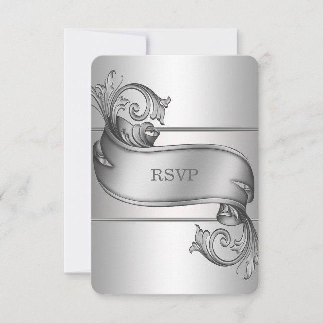 Cartões de RSVP Rolo de Prata (Frente)