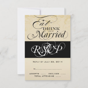 Cartões de RSVP Vintage Comer, Beber e Casar