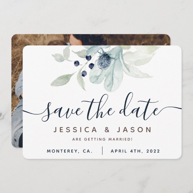 Cartões de Salvar a Data de Casamento Florais em A (Frente/Verso)