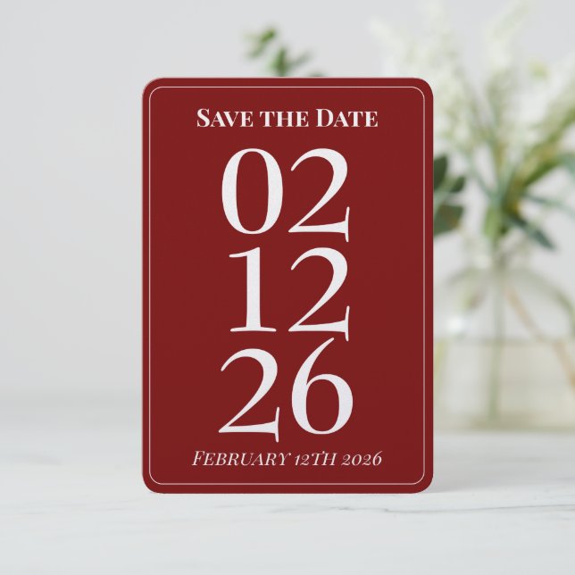 Cartões de Salvar a Data do Casamento Vermelho Rom (Em pé/Frente)