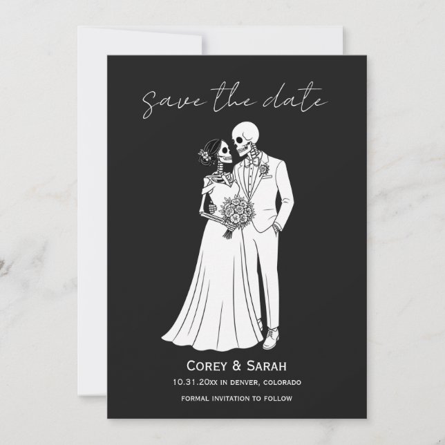Cartões de Salvar a Data do Halloween de Esqueleto (Frente)