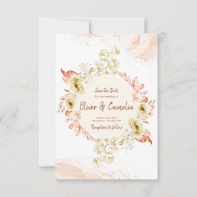 Cartões de Salvar a Data Florais Rosa Corado, Casa (Frente)