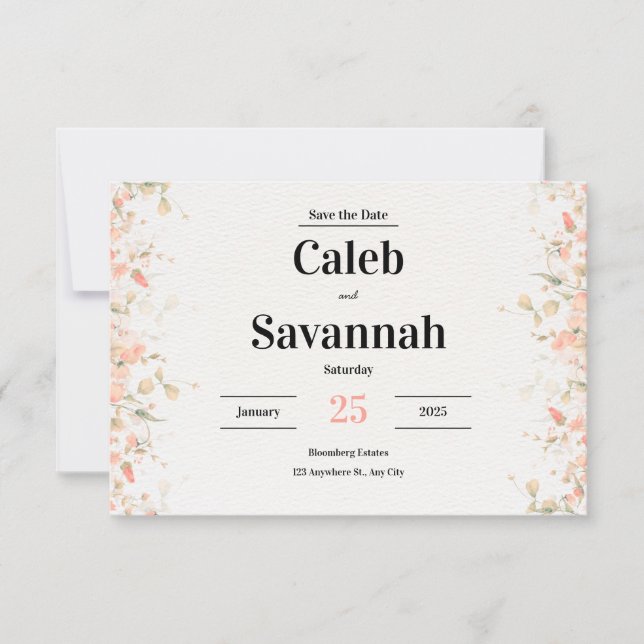 Cartões de Salvar a Data Pétala de Pêssego (Frente)