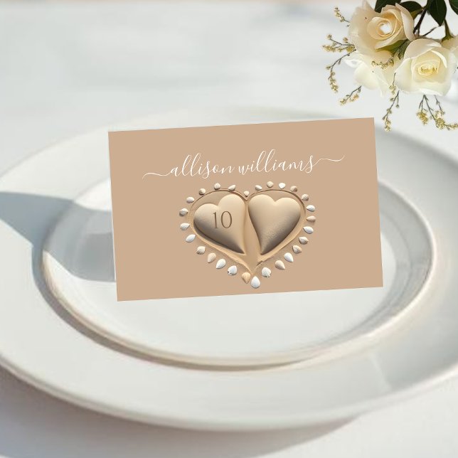 Cartões de Sand Hearts-Place de Casamento de Praia (Beach Wedding Sand Hearts-Place Cards plain)