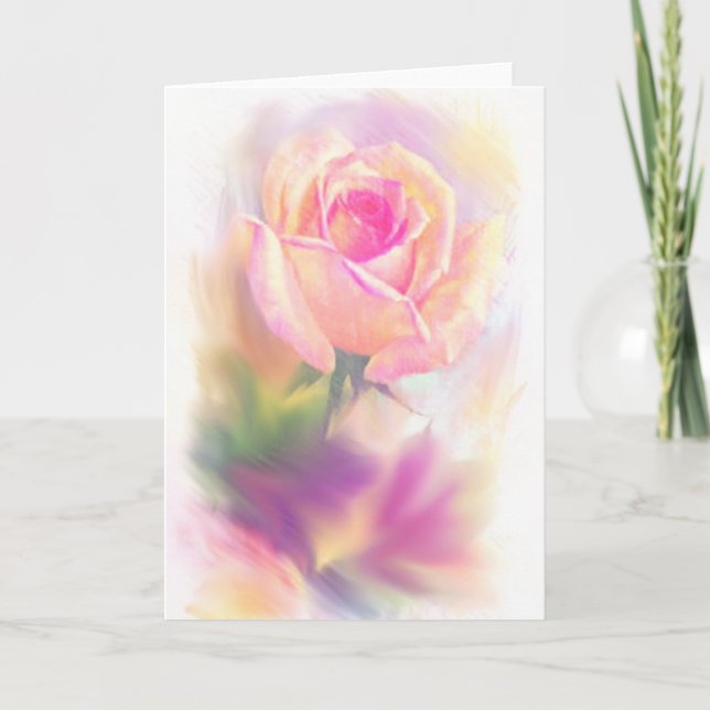Cartões de Saudação com Rosa em Aquarela em Tela (Frente)