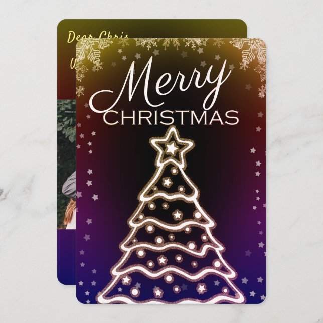 Cartões de saudação de fotos em árvore de Natal br (Frente/Verso)