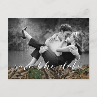 Cartões de Save the Date com Foto Rústica Camo Cou