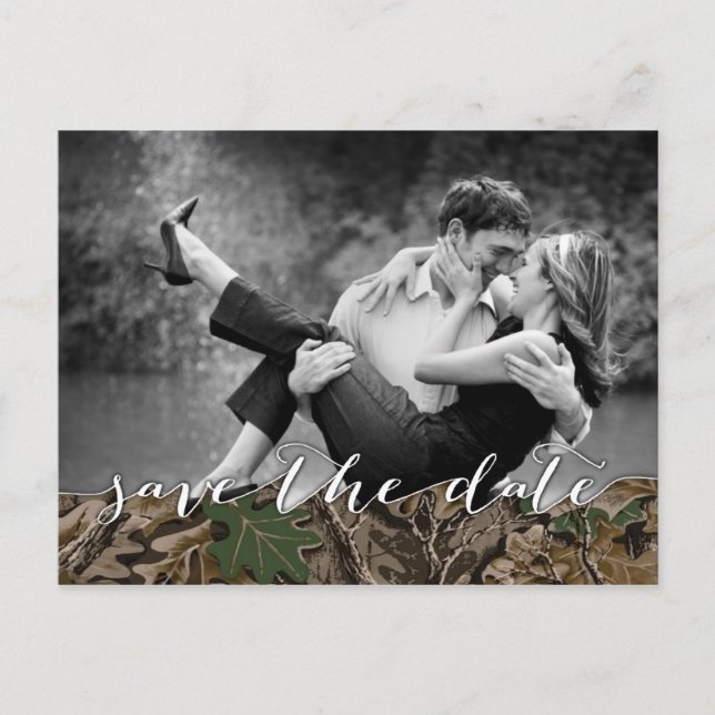 Cartões de Save the Date com Foto Rústica Camo Cou (Frente)