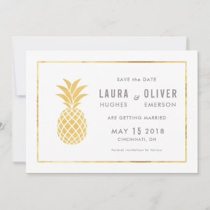 Cartões de Save the Date de Abacaxi Dourado Simple