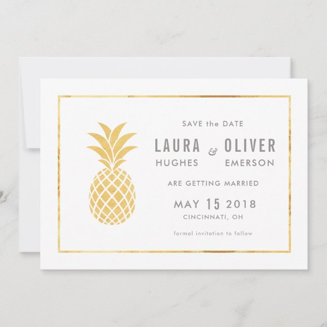 Cartões de Save the Date de Abacaxi Dourado Simple (Frente)