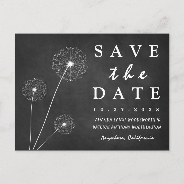 Cartões de Save The Date de Campo com Giz Dandelio (Frente)