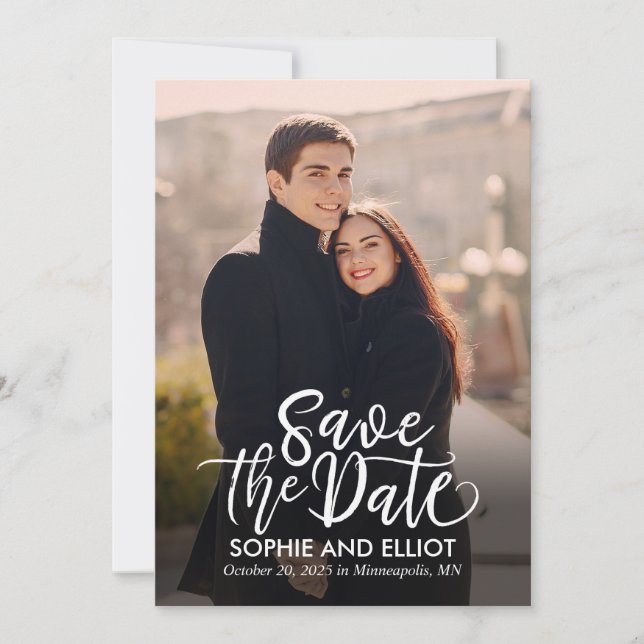 Cartões de Save The Date de casamento com roteiro  (Frente)