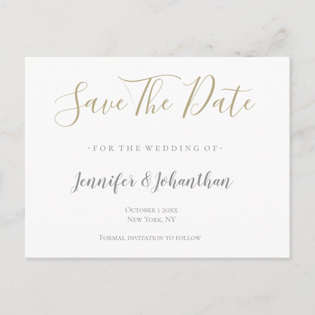 Cartões de save the date de casamento prata e ouro (Frente)
