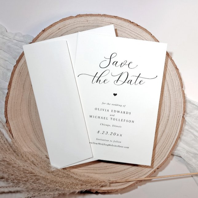 Cartões de Save the Date de Coração Simples para C (Simple Elegant Heart Save the Date Cards - Rustic and Classic Minimalist)