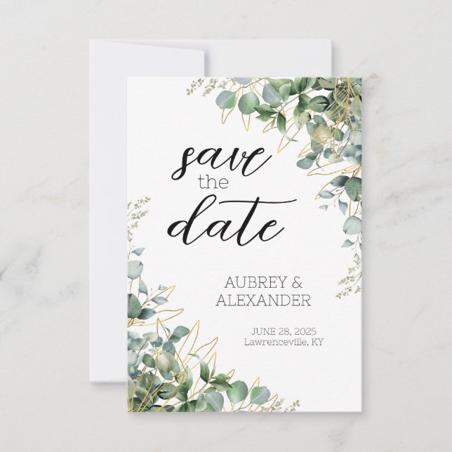 Cartões de Save the Date de Eucalipto Elegante (Frente)