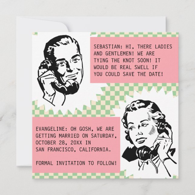 Cartões de Save the Date do Casal de Fofocas Retrô (Frente)