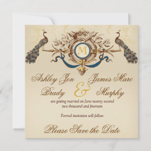 Cartões de Save the Date Elegante Pavão
