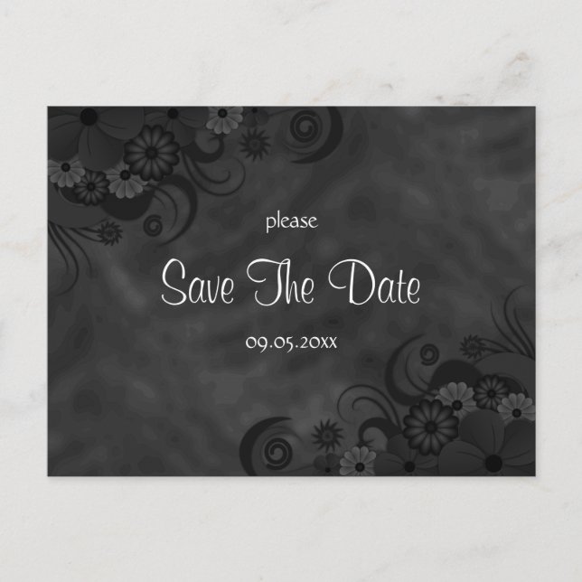Cartões de Save The Date Florais Preto Hibisco Gót (Frente)