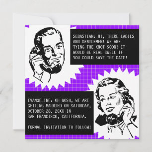 Cartões de Save the Date para Casal Fofoca Retro