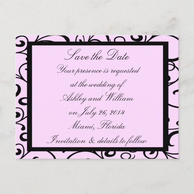 Cartões de Save The Date Pink Elegance (Frente)