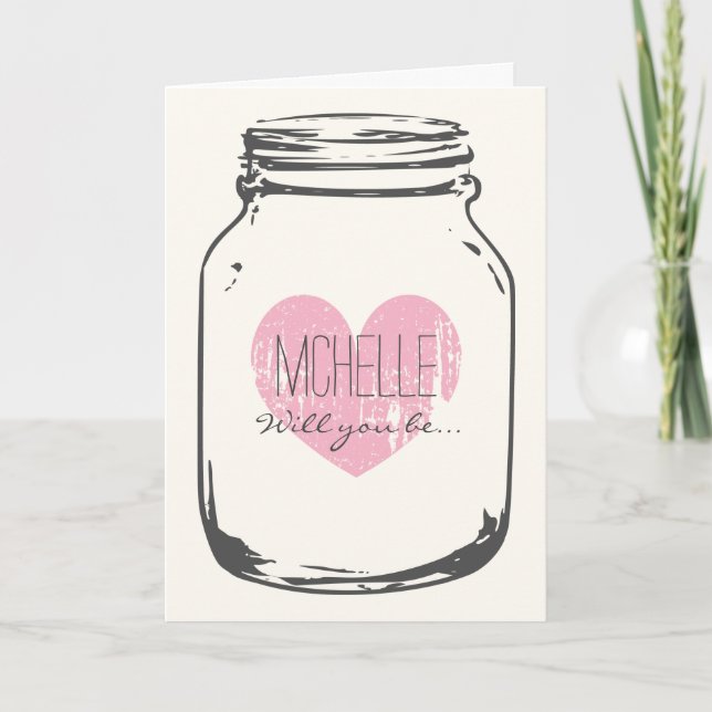 Cartões de solicitação mason jar bridesmaid person (Frente)