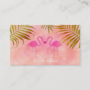 Cartões de Visita Aquarela Dois Flamingos Rosa