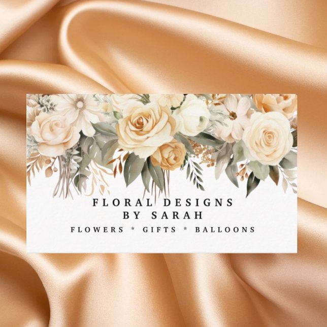 Cartões de Visita Boho Dourado e Flores de Champan (Criador carregado)