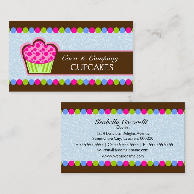 Cartões de Visita da Cute Cupcake Bakery (Frente/Verso)
