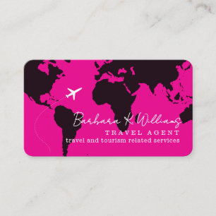 Cartões de Visita de Agente de Viagens Rosa com Ma