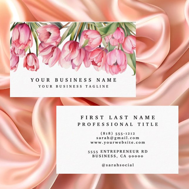Cartões de Visita de Flores Tulipas Rosa (Criador carregado)